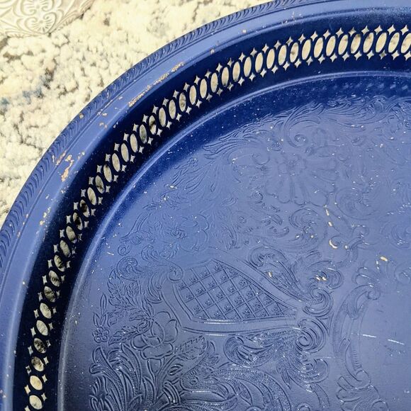 Metal Vintage Round Decorative Tray - Picture 3 of 7